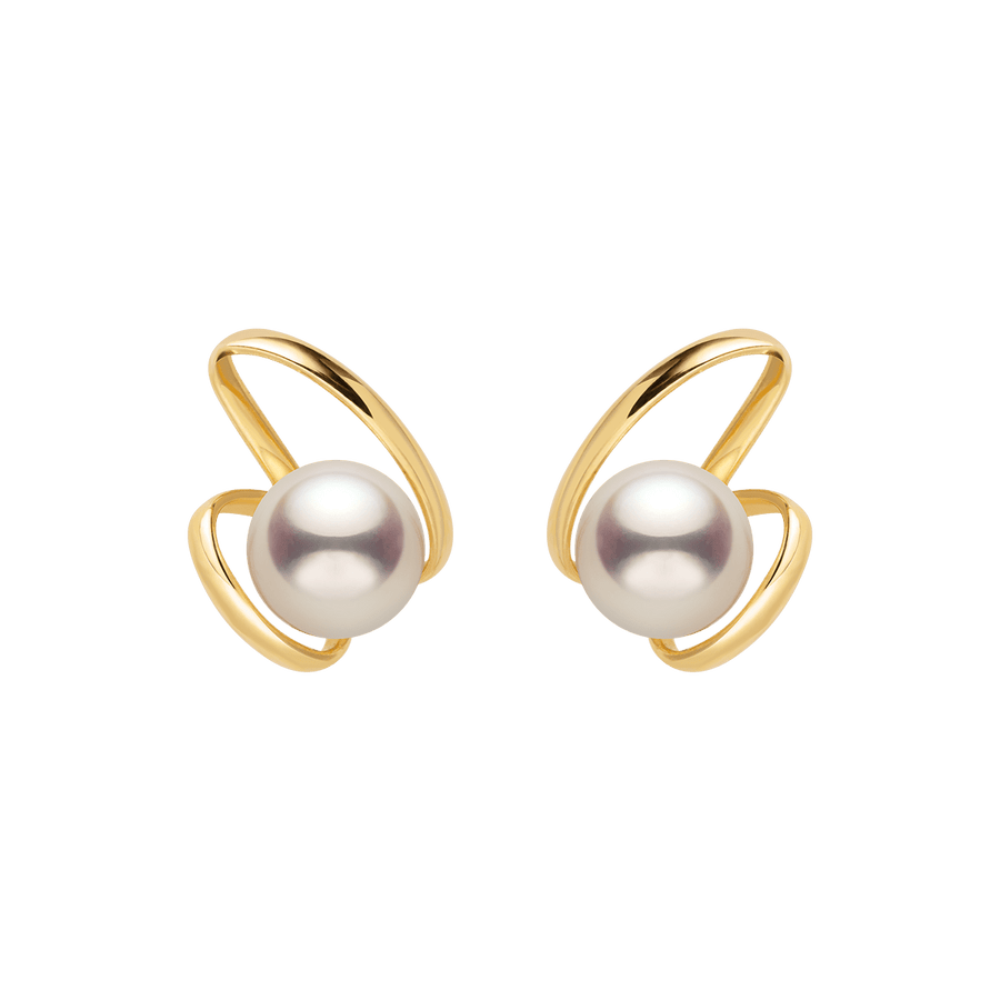 Freshwater Pearls 14K Gold Ribbon H Studs Earrings - HELAS Jewelry