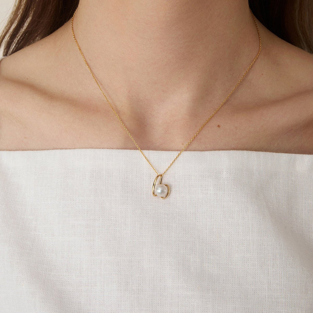 Freshwater Pearls 14K Gold Ribbon H Pendant Necklace - HELAS Jewelry