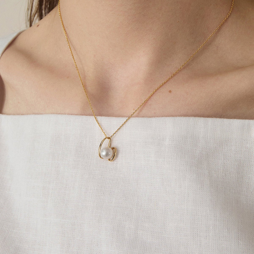 Freshwater Pearls 14K Gold Ribbon H Pendant Necklace - HELAS Jewelry