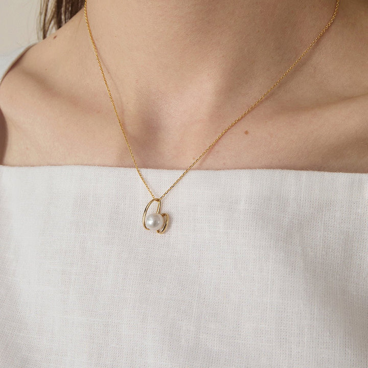 Freshwater Pearls 14K Gold Ribbon H Pendant Necklace - HELAS Jewelry