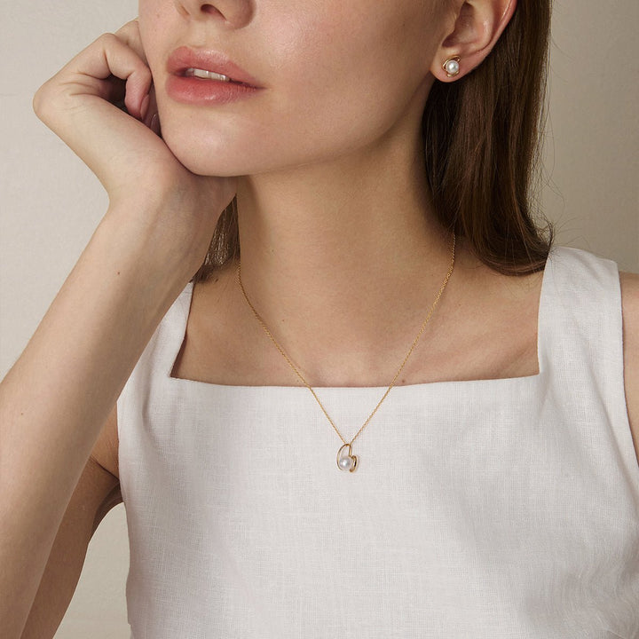 Freshwater Pearls 14K Gold Ribbon H Pendant Necklace - HELAS Jewelry