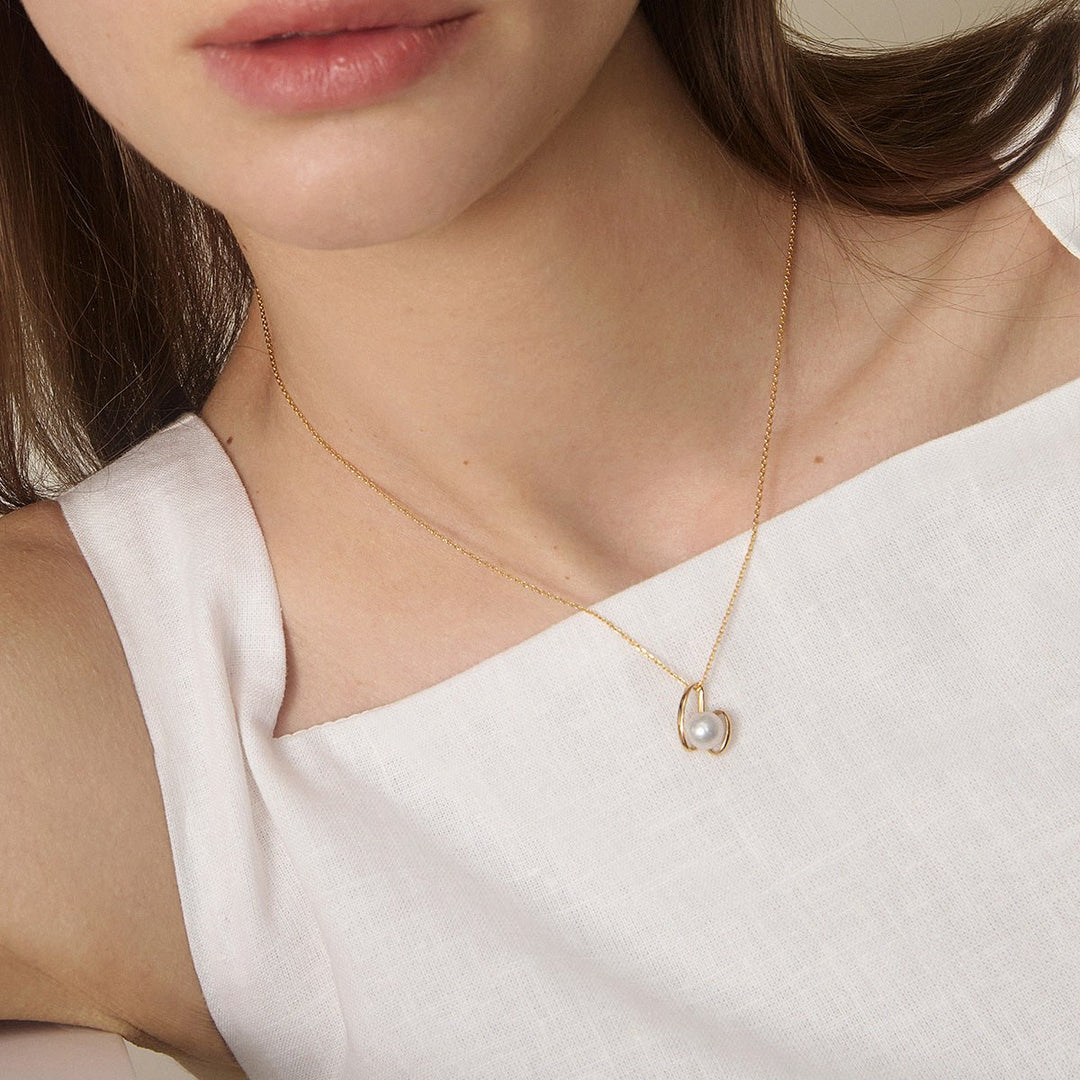 Freshwater Pearls 14K Gold Ribbon H Pendant Necklace - HELAS Jewelry