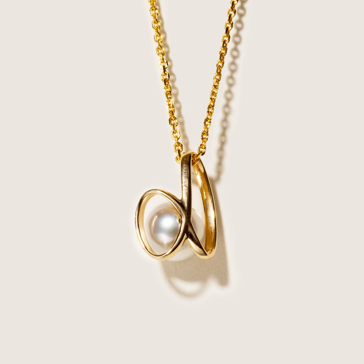 Freshwater Pearls 14K Gold Ribbon H Pendant Necklace - HELAS Jewelry