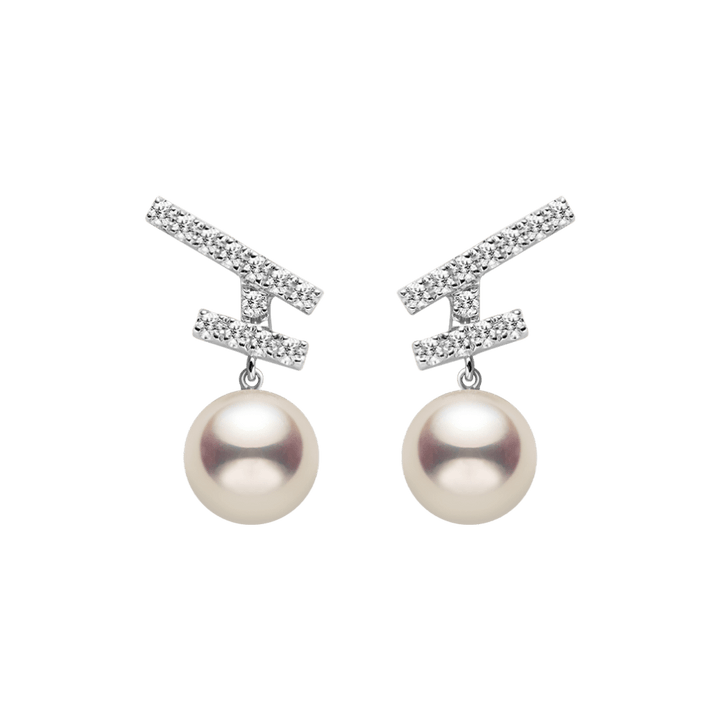 Akoya Pearl 18K Gold Diamonds Sparkle Flying Earrings - HELAS Jewelry