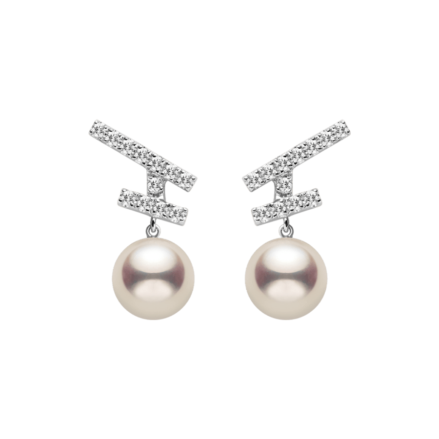 Akoya Pearl 18K Gold Diamonds Sparkle Flying Earrings - HELAS Jewelry