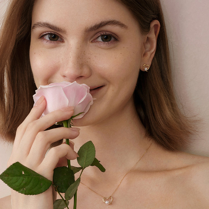 Freshwater Pearl 9K Gold Heart Romance Studs Earrings