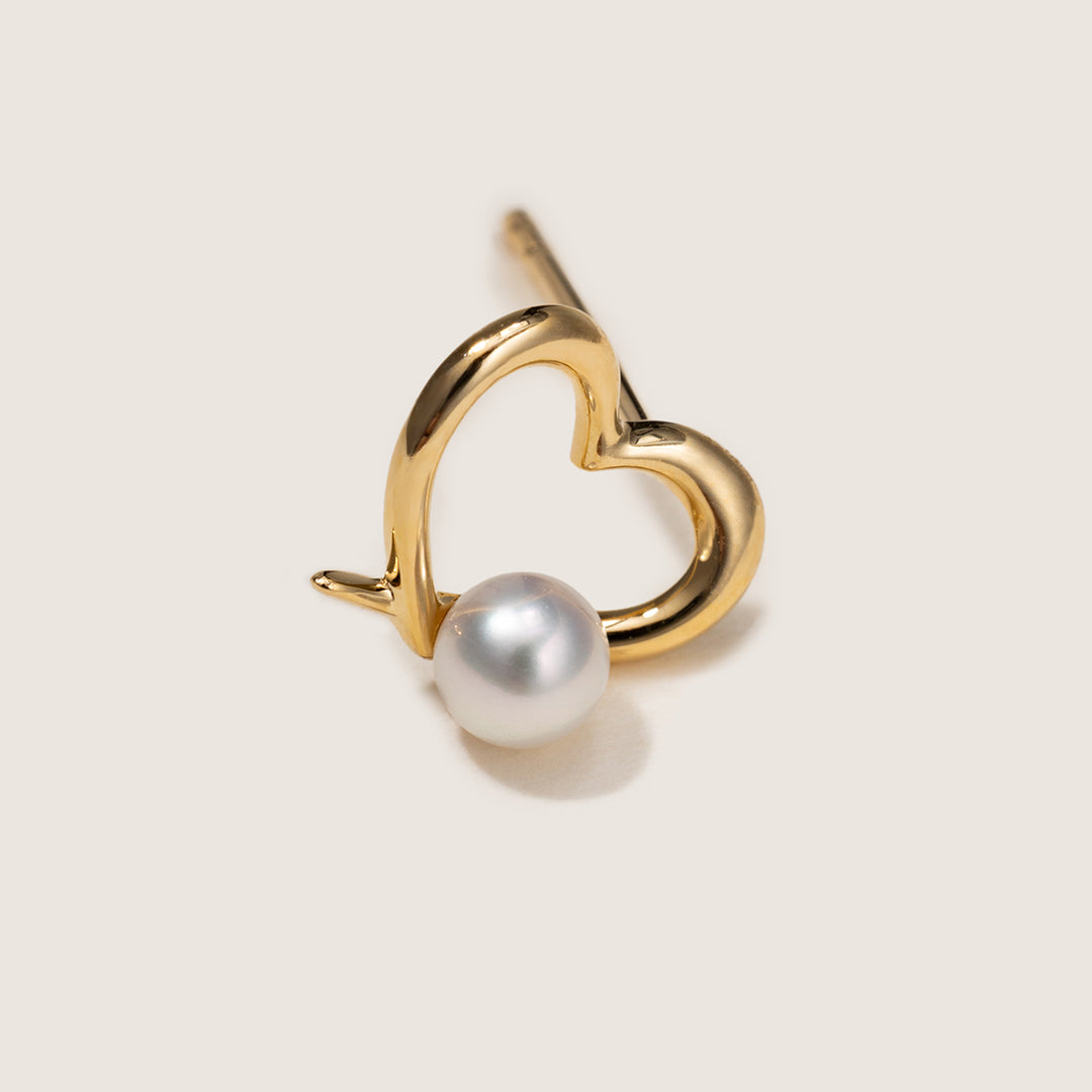 Freshwater Pearl 9K Gold Heart Romance Studs Earrings