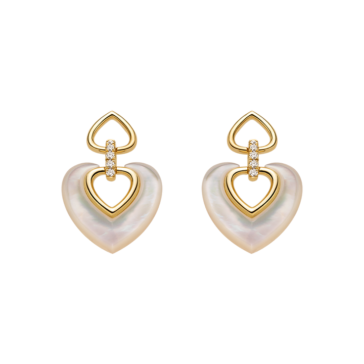 18K Gold Diamond Mother-of-Pearl Intertwined Heart Earrings