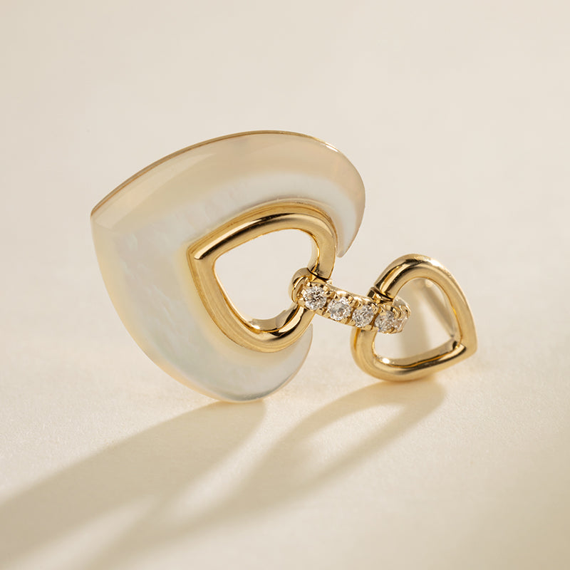 18K Gold Diamond Mother-of-Pearl Intertwined Heart Earrings