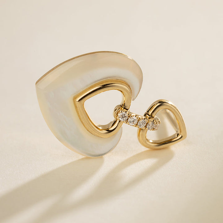 18K Gold Diamond Mother-of-Pearl Intertwined Heart Earrings