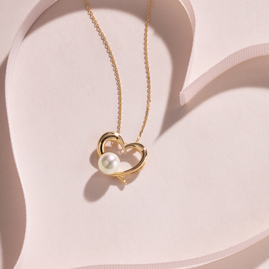 Freshwater Pearl 9K Gold Heart Romance Pendant Necklace