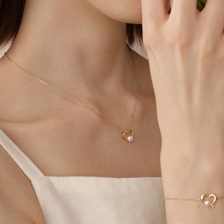 Freshwater Pearl 9K Gold Heart Romance Pendant Necklace
