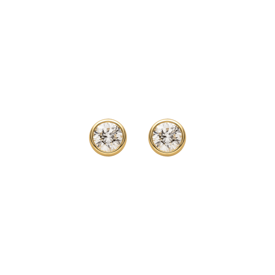 Lab-grown diamond gold vermeil bezel set round brilliant stud earrings, full product view, pair