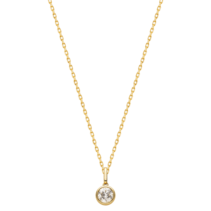 Lab-grown diamond gold vermeil bezel pendant necklace in 925 sterling silver, white background