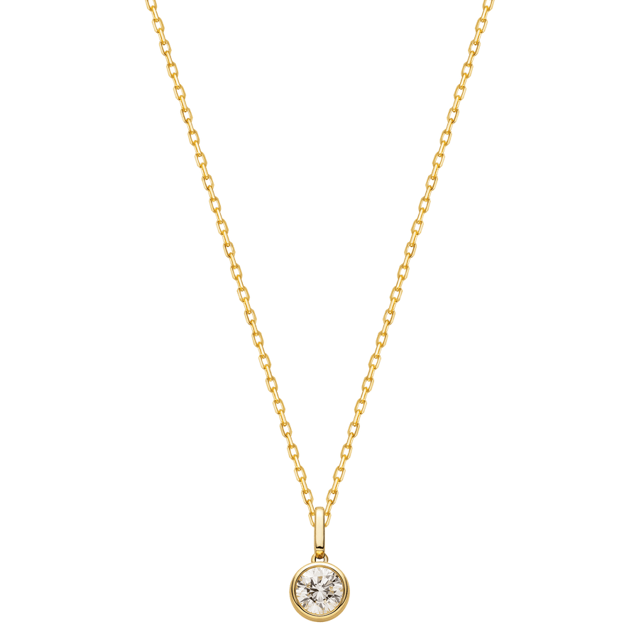 Lab-grown diamond gold vermeil bezel pendant necklace in 925 sterling silver, white background