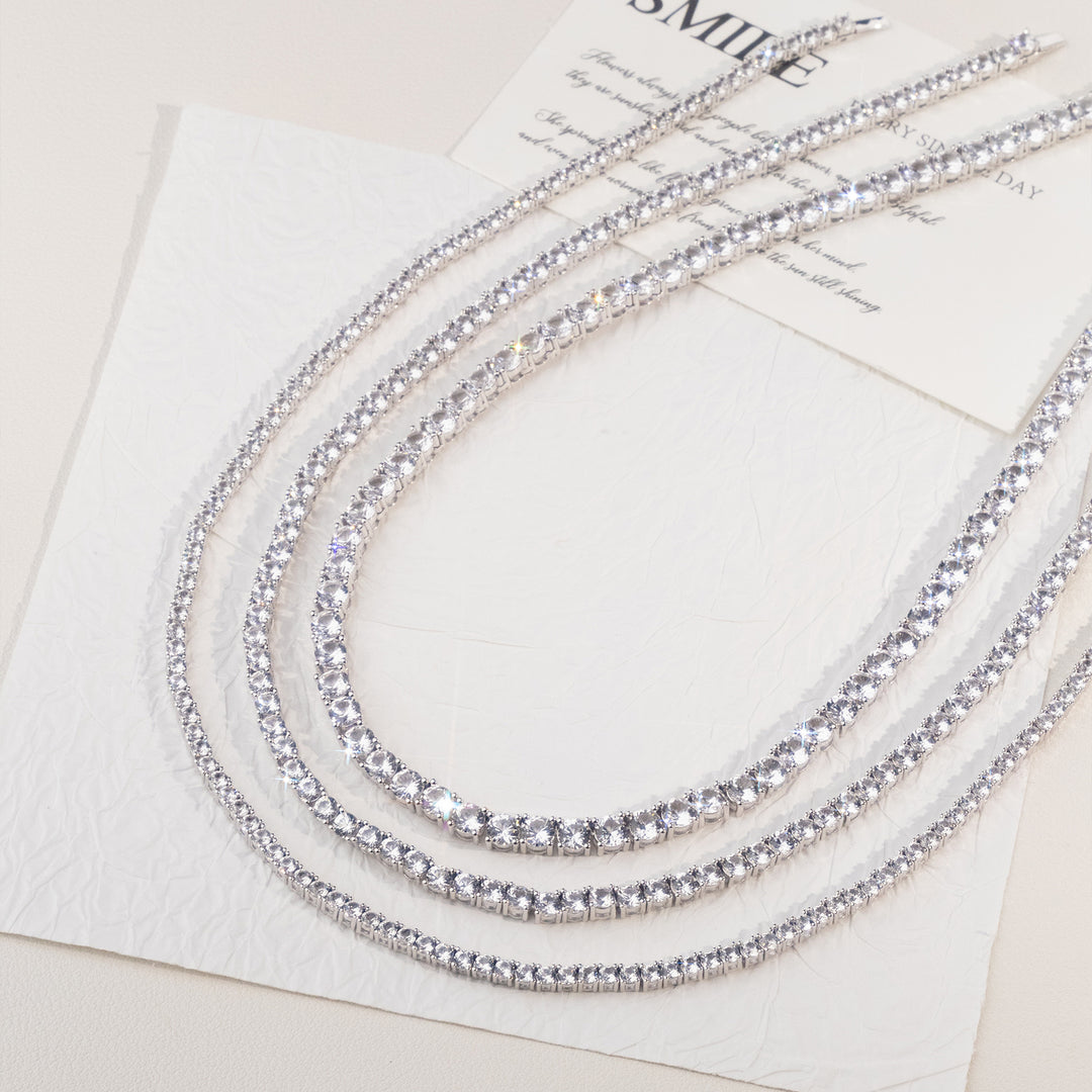 925 Sterling Silver Lab-Grown White Sapphire Tennis Necklace