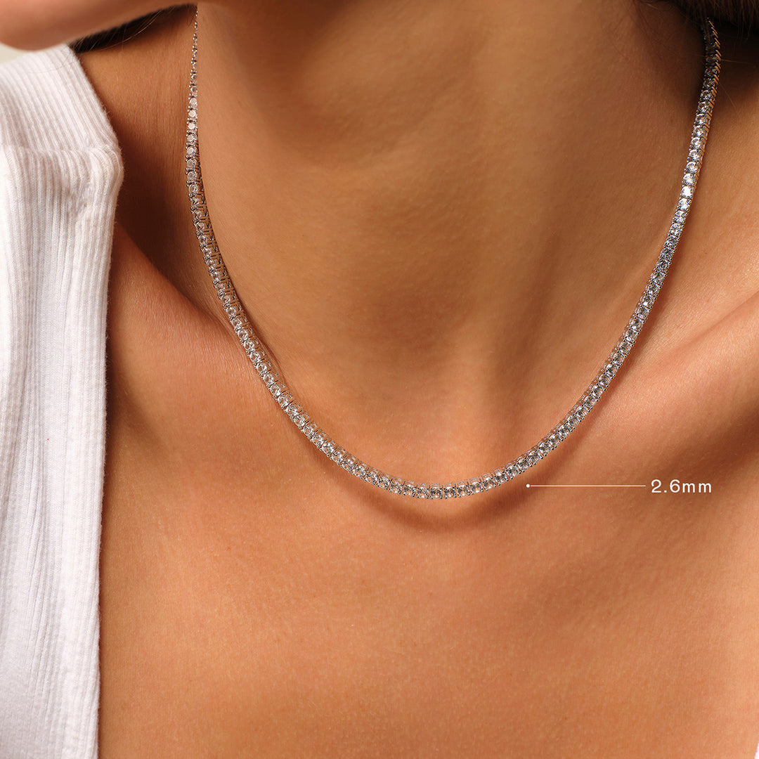 925 Sterling Silver Lab-Grown White Sapphire Tennis Necklace
