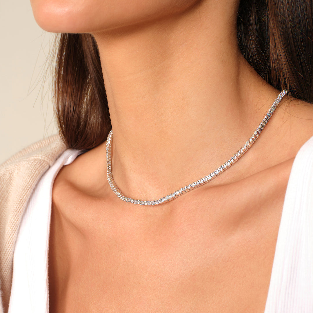 925 Sterling Silver Lab-Grown White Sapphire Tennis Necklace