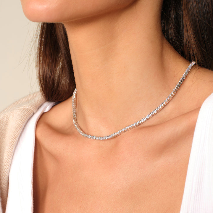 925 Sterling Silver Lab-Grown White Sapphire Tennis Necklace