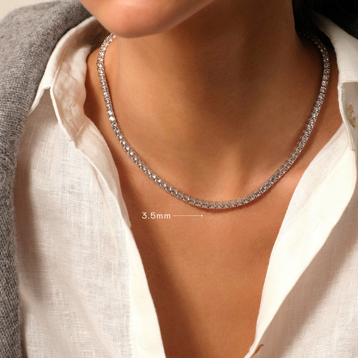 925 Sterling Silver Lab-Grown White Sapphire Tennis Necklace