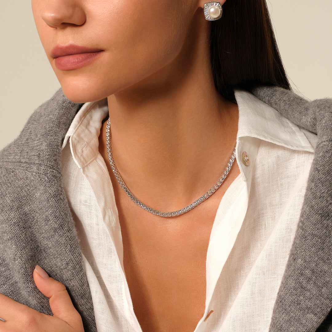 925 Sterling Silver Lab-Grown White Sapphire Tennis Necklace