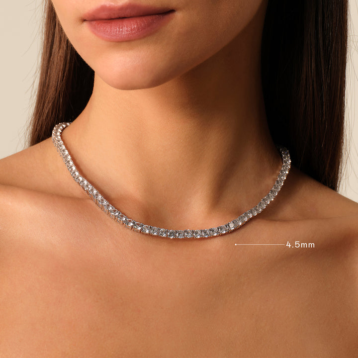 925 Sterling Silver Lab-Grown White Sapphire Tennis Necklace