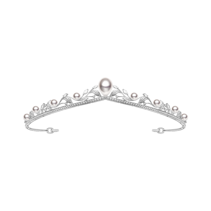 Rare Akoya and White South Sea Pearl 18K White Gold Diamond Crown