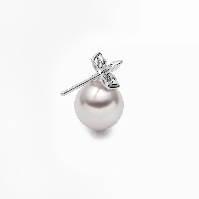 Freshwater pearl flower stud earring detail showing the post