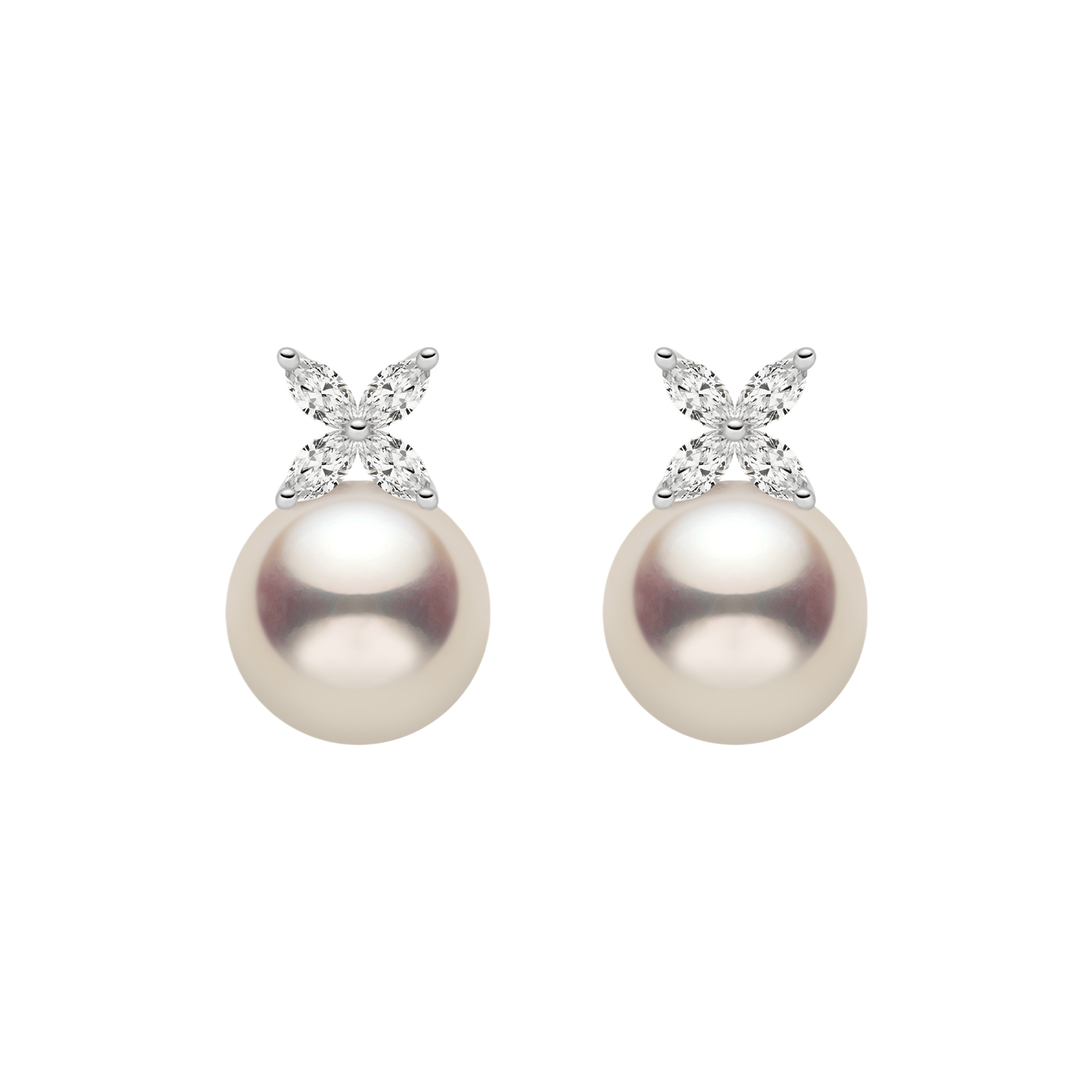 Freshwater pearl and lab-grown diamond flower stud earrings in sterling silver, pair