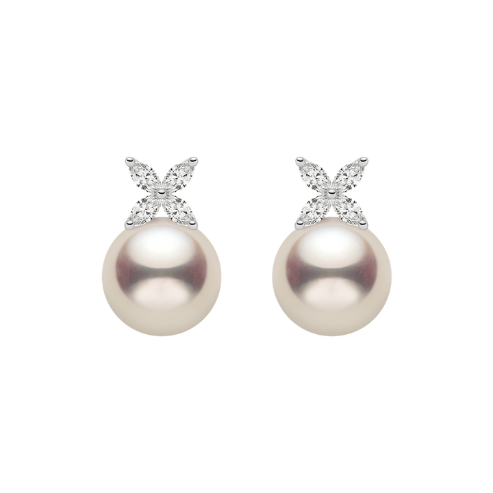 Freshwater pearl and lab-grown diamond flower stud earrings in sterling silver, pair