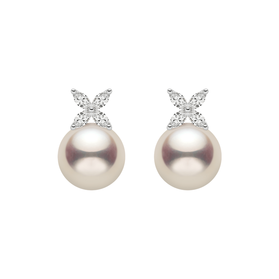 Freshwater pearl and lab-grown diamond flower stud earrings in sterling silver, pair