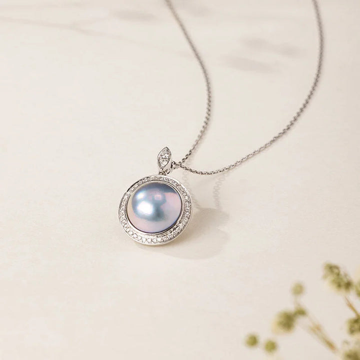 LOVE GROWS COLLECTION Silver Blue Mabe Pearl Diamond Necklace LOVE GROWS COLLECTION Silver Blue Mabe Pearl Diamond Necklace LOVE GROWS COLLECTION