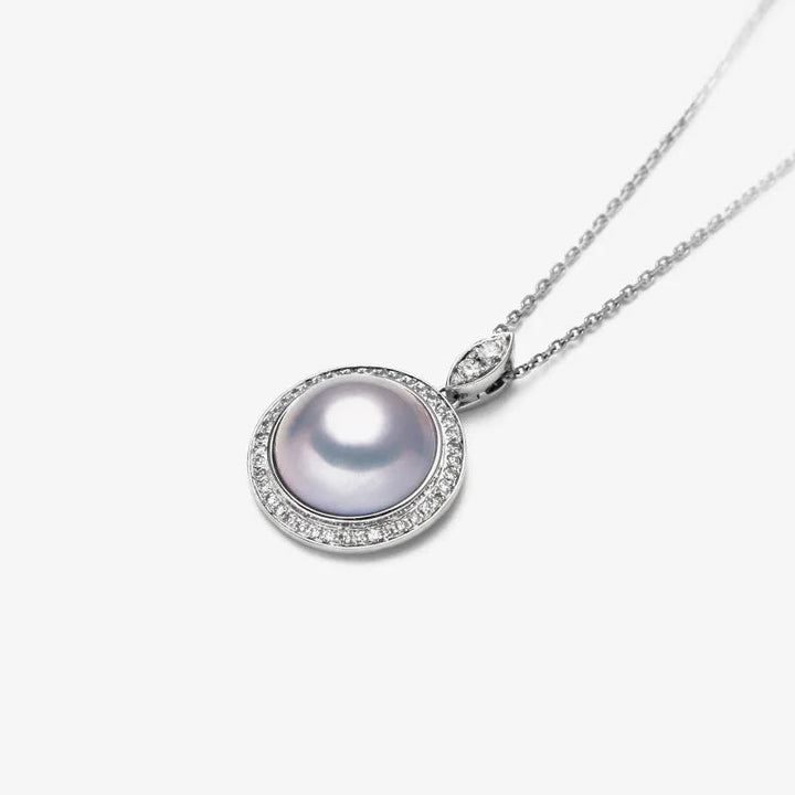 LOVE GROWS COLLECTION Silver Blue Mabe Pearl Diamond Necklace LOVE GROWS COLLECTION Silver Blue Mabe Pearl Diamond Necklace LOVE GROWS COLLECTION
