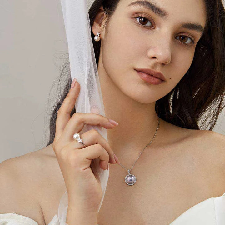 LOVE GROWS COLLECTION Silver Blue Mabe Pearl Diamond Necklace LOVE GROWS COLLECTION Silver Blue Mabe Pearl Diamond Necklace LOVE GROWS COLLECTION