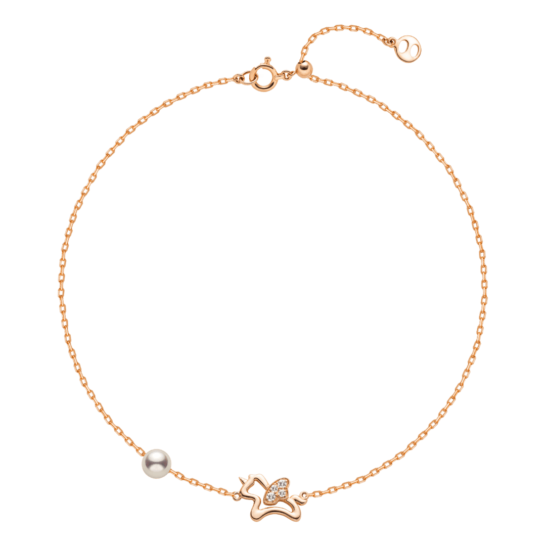 Freshwater Pearl 9K Rose Gold Lab - Grown Diamonds Lucky Flying Horse Bracelet - HELAS Jewelry
