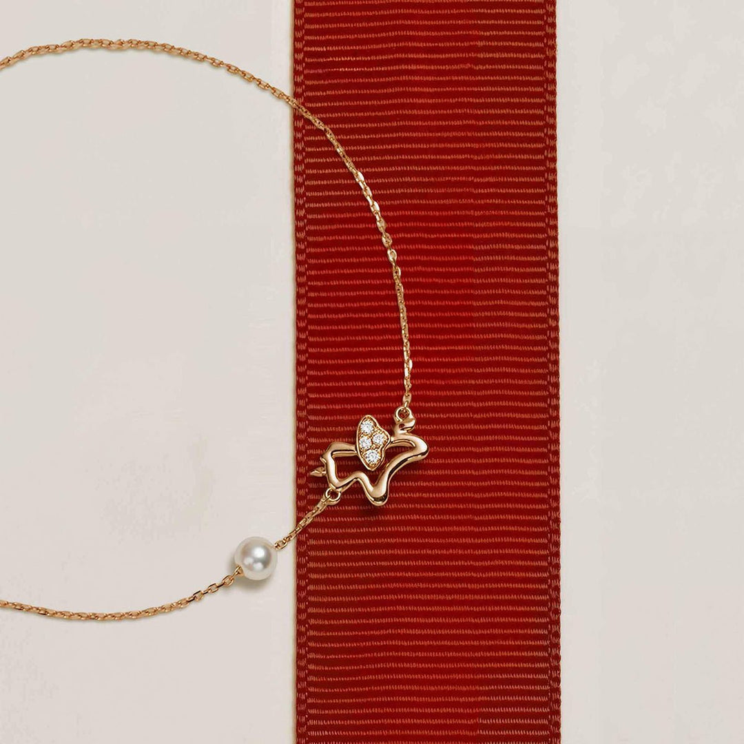 Freshwater Pearl 9K Rose Gold Lab - Grown Diamonds Lucky Flying Horse Bracelet - HELAS Jewelry