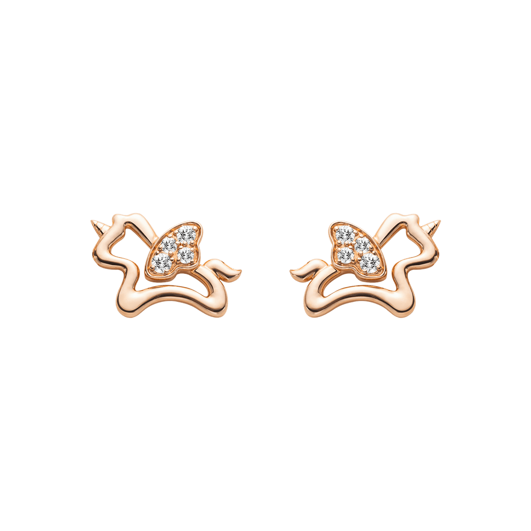 9K Rose Gold Lab - Grown Diamonds Lucky Flying Horse Studs Earrings - HELAS Jewelry