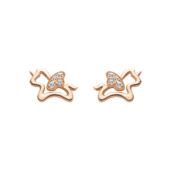 9K Rose Gold Lab - Grown Diamonds Lucky Flying Horse Studs Earrings - HELAS Jewelry