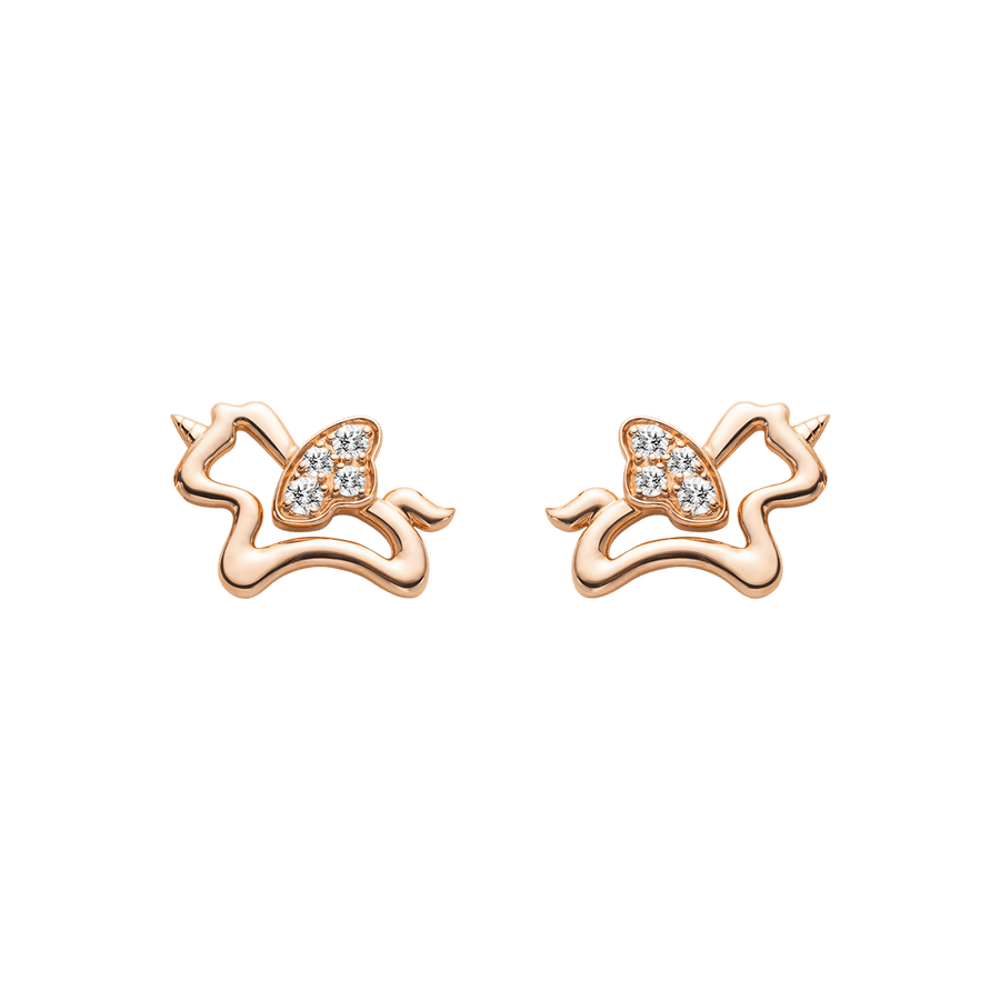 9K Rose Gold Lab - Grown Diamonds Lucky Flying Horse Studs Earrings - HELAS Jewelry