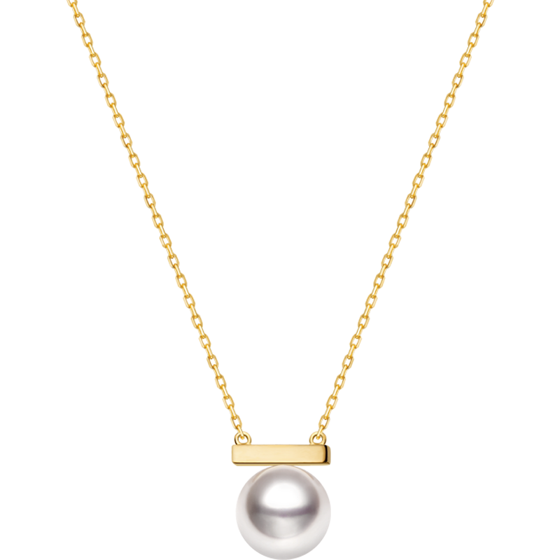Akoya pearl 18K gold necklace from Melody Collection featuring a whole rest note pendant. Elegant jewelry with lustrous pearls.