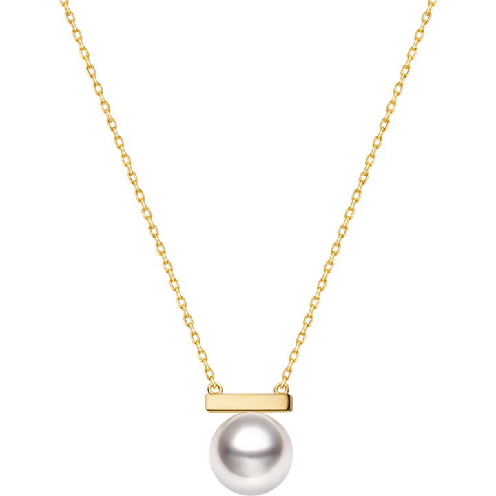 Akoya pearl 18K gold necklace from Melody Collection featuring a whole rest note pendant. Elegant jewelry with lustrous pearls.