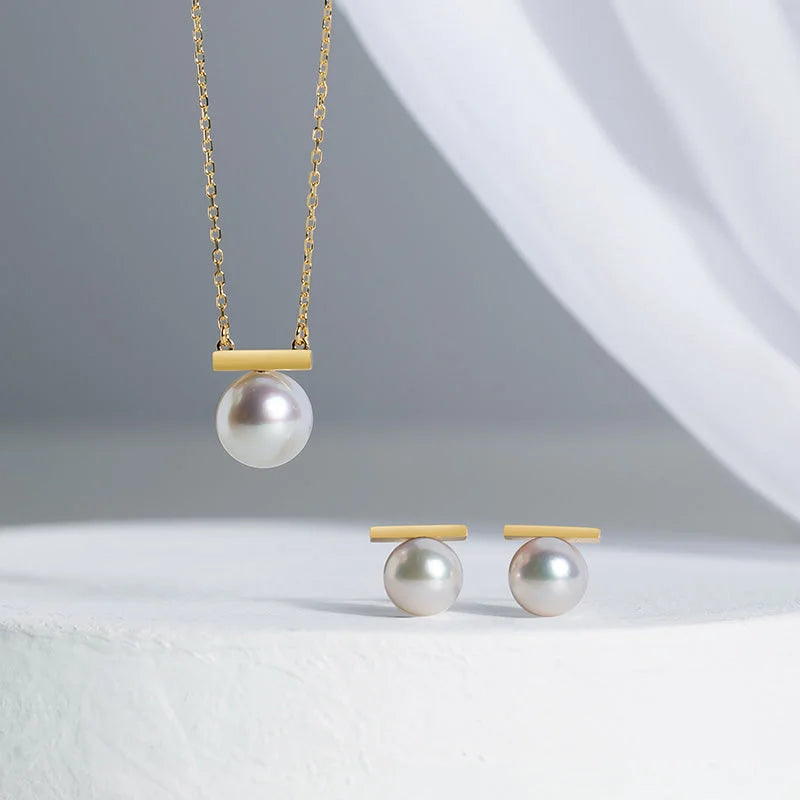 Akoya Saltwater Pearl Necklace 18K Yellow Gold Workwear Style - HELAS Jewelry