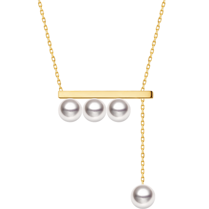 Akoya saltwater pearl 18K yellow gold balance beam necklace from Melody Collection, featuring a elegant pearl pendant on a delicate chain.