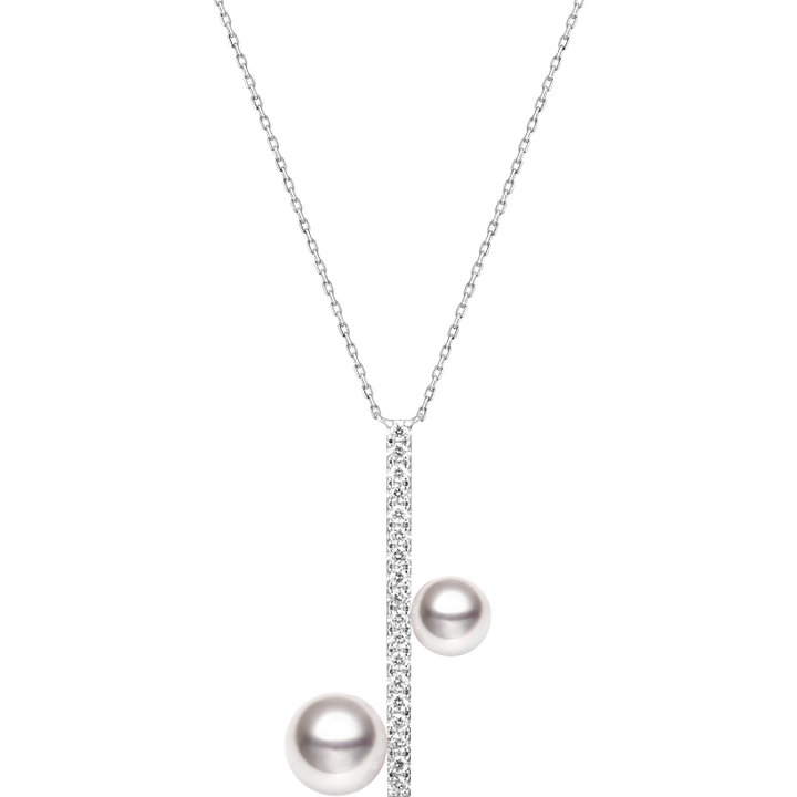 AAAAA freshwater pearl rhodium-plated sterling silver note pendant necklace with lab-grown diamonds, white background