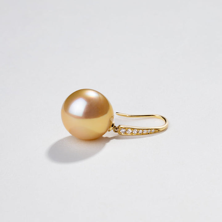 South Sea Golden Pearl 18K Diamonds French-style Ear Hook Earrings