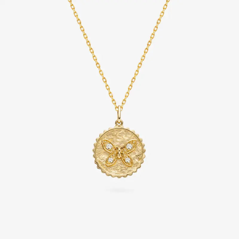18K Gold Butterfly Coin Diamonds Necklace - HELAS Jewelry