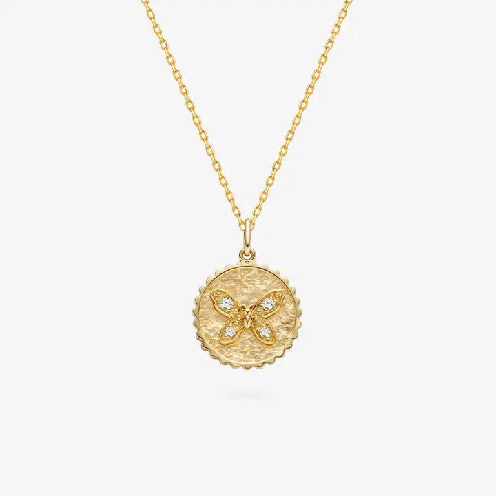 18K Gold Butterfly Coin Diamonds Necklace - HELAS Jewelry