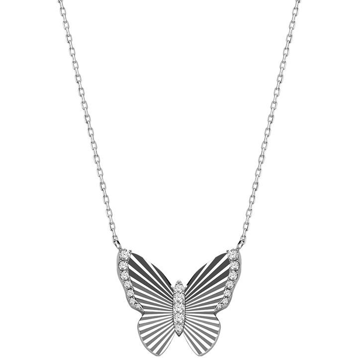 Mother of Pearl 18K Gold Diamond Radiant Cut Design Butterfly Necklace - HELAS Jewelry