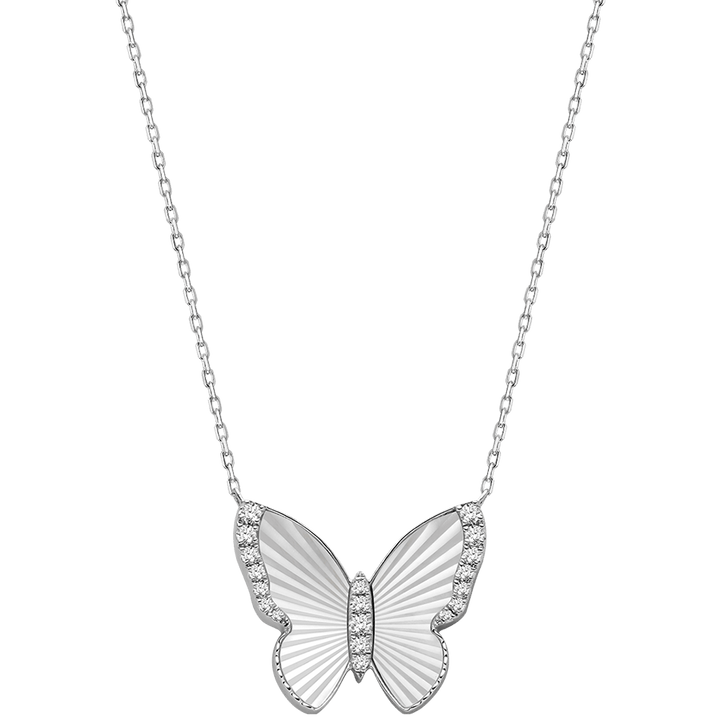 Mother of Pearl 18K Gold Diamond Radiant Cut Design Butterfly Necklace - HELAS Jewelry