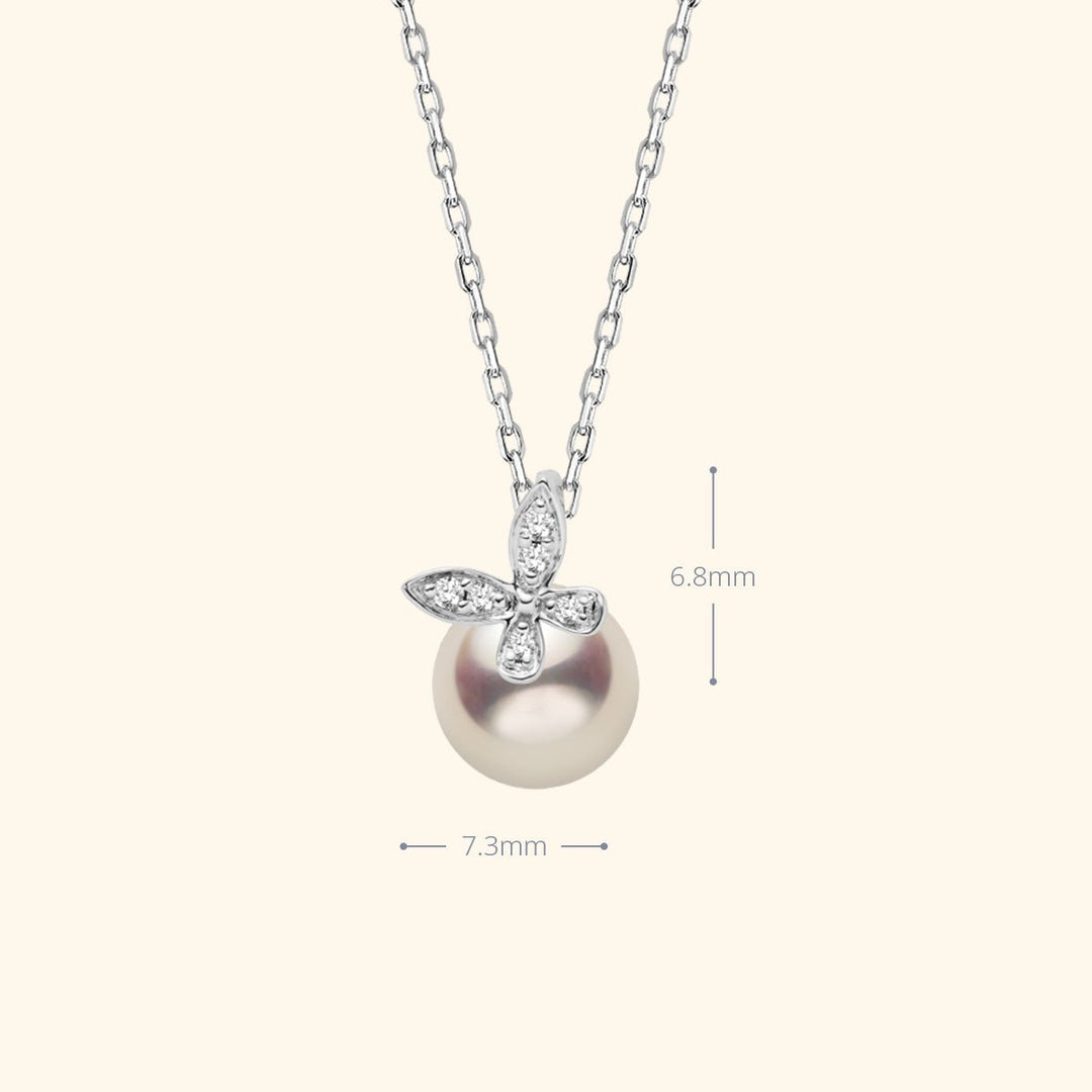 Akoya Pearl 18K Gold Diamond Petite Butterfly Pendant Necklace - HELAS Jewelry